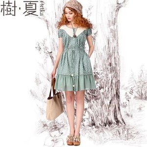 Artka - Summer cotton print stitching eyelet dress